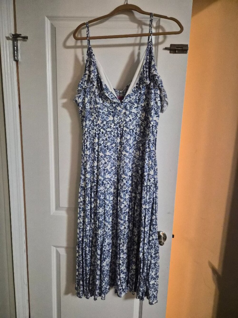 Blue white long dress with inset waist